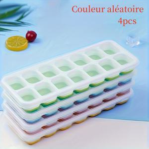TEMU 4pcs 실리콘 아이스 큐브 트레이, 주방 가제트, 쉽게 분리 가능한 실리콘과 유연한 14 아이스 큐브 트레이, 스플래쉬 방지 가능한 분리 가능한 뚜껑, BPA 프리, 칵테일, 냉장고, 뚜껑이 있는 쌓을 수 있는 아이스 트레이|얼음트레이