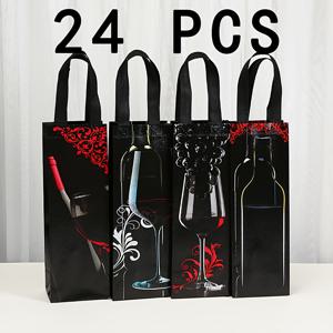 TEMU 24개 세트 우아한 병 가방 - 4가지 스타일리시 디자인 (플로럴, 액센트) - 와인병 포장용 내구성 강한 부직포 선물봉투, 파티 및 이벤트용 - 재사용 가능한 장바구니 - 웨딩, 기업 행사, 개인 기념행사에 적합, 와인병 가방, 고급스러운 디자인, 튼튼한 손잡이, 파티 플래너