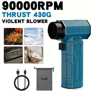 TEMU FOURQ 강력한 휴대용 터보 제트 팬, 90000 RPM 430g 추진력 70m/s 고속, 4x2500mAh 배터리, 타입-C 고속 충전, 브러시리스 디자인, 여름 냉각/자동차/건조기/키보드/컴퓨터/바베큐 야외 캠핑, 휴대용 슈퍼 윈드|차량용선풍기|캠핑선풍기