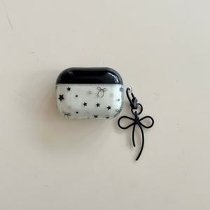 TEMU 블랙 투명 블루 블랙 스타 + 보우 매달린 귀걸이 케이스 애플용 AirPodsPro2 케이스/AirPodsPro 케이스/AirPods4 케이스/AirPods3 케이스/AirPods2 케이스/패션 여성 귀걸이 케이스/ 귀걸이 케이스