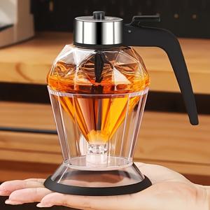 TEMU 200ml 드립 프리 유리 꿀 디스펜서, 스푼 포함 - 패셔너블 무늬 디자인, 블랙 & 투명 컬러, 시럽·소스·꿀 보관에 완벽한 주방 및 외식업용