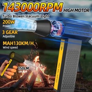 TEMU HIPAPPY 143000RPM 휴대용 터보 제트 팬 (원 탭 폭력 모드, 3단 풍속 조절, 130km/h 고속 바람, 내장 LED 조명 & USB 충전식) - 차량, 야외, 먼지/눈 제거, 컴퓨터 청소, 차량 청소용 컴팩트 디자인|차량용선풍기