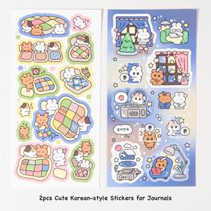 TEMU 2개 세트 - 사랑스러운 카와이 & 토끼 스티커, 파스텔과 생동감 있는 색상의 일본식 애니메이션/만화 캐릭터와 하트·별·꽃으로 꾸며진 수첩, DIY 공예, 선물포장용