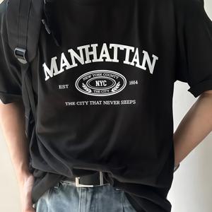 TEMU 남성 캐주얼 맨하탄 그래픽 티셔츠 - 부드러운 면, 반팔, 라운드 넥, 편안한 핏, 여름 스타일, 일상 티셔츠 편안한 핏 티셔츠 편안한 핏