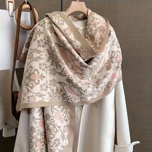 TEMU 여성용 빈티지 플로랄 자카드 스카프 - 모조 플리스 두꺼운 방풍 숄 랩, 캐주얼 여행 및 복장용 부드럽고 따뜻한 겨울 스카프, 클래식 우아함, 양면 프린트