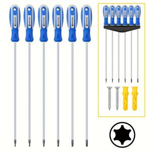 TEMU 6pcs 초장형 토르크스 드라이버 세트, 길이 12인치(300mm) T10 - T30, 롱 롱 스타 드라이버 세트, 멀티비트 스크루드라이버,삼각형 스크루드라이버,사각 스크루드라이버,멀티 툴 스크루드라이버, 홈 수리 도구,워크숍 필수품,정밀 스크루드라이버,인체공학적 그립,강화된 손잡이,부식 방지 팁,멀티비트 드라이버,전문 기계공,자동차 기술자