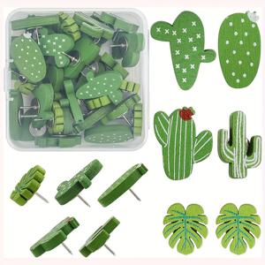 TEMU 30pcs 나무 푸시 핀 선인장 팜 리프 엄지 압정 사진 벽, 지도, 게시판 또는 코르크 보드에 대 한 장식 귀여운 압정