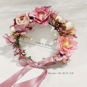 TEMU 1pc 여성용 우아한 인공 꽃 장식 - 공주 파티 & 휴일 장식용 헤드밴드, 빨간 장미, 펜지, 녹색, 폴리에스터 소재, 헤어 액세서리, 공주 파티 헤드밴드 | 우아한 헤드밴드 | 폴리에스터 헤드밴드, 왕관