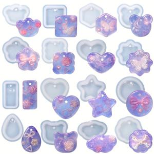 TEMU 16개 WYSUMMER 실리콘 레진 몰드 세트 - DIY 드립 몰드, 펜던트, 키체인 및 공예용 - 광택 없는 기하학적 물방울 하트 모양 - 보석 제작 및 홈 데코에 완벽, 공예 몰드|장식용 몰드|내구성 있는 실리콘