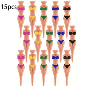 TEMU 15개 컬러풀 골프 티 - 76mm/3인치 플라스틱 티 포스트, 골프 훈련용, 내구성 있는 PP 소재, 다양한 색상(핑크, 블루, 옐로우, 그린, 블랙), 번호가 매겨진 디자인으로 쉬운 식별 가능, 골프 트레이닝 보조기구 | 생동감 넘치는 골프 티 | 튼튼한 플라스틱 티|골프용품