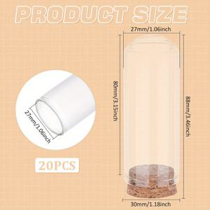 TEMU 코르크 캡이 있는 클리어 유리 시험관 20개 세트 - 공예, 보관 또는 소원 병으로 완벽함 - 88mm x 30mm