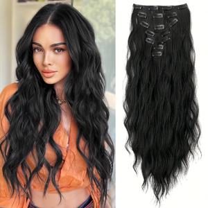 TEMU 클립인 헤어 익스텐션 여성용, 두껍게 겹쳐진 헤어 피스, 길이 62cm, 16개의 클립이 있는 7개의 피스 세트 포함, 무게 150g.