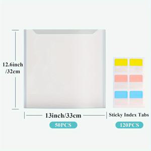 TEMU 빈티지 스타일 스크랩북 종이 정리함 - 50장 PP 투명 플라스틱 파일 재킷, 12x12 카드 스톡, 비닐 및 공예 종이 보관을 위한 120개 색인 탭 포함