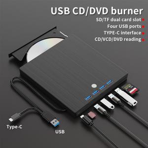 TEMU 노트북용 슬림형 플러그 앤 플레이 USB 3.0 & 타입-C 외장 DVD/CD/RW 드라이브 - HD 재생, 4개의 USB 포트 및 SD/TF 카드 리더 포함|CD플레이어