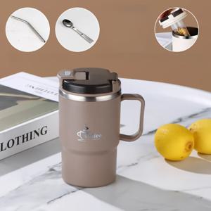 TEMU 550ml/19.3oz 용량의 304 스테인레스 스틸 내부 커피 컵, 티와 물을 분리하는 뚜껑과 숟가락을 특징으로 하며, 자동차 사용을 위한 디자인, 플라스틱 외부, 주방, 사무실, 학생, 휴대용 스포츠, 야외 여행, 파티에 적합, 추수 감사절, 어머니의 날, 생일 선물에 적합합니다.
