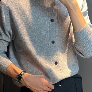 TEMU 남성용 캐주얼 솔리드 컬러 버튼업 니트 가디건 스웨터 - 레귤러 핏 라운드 넥 긴팔, 중간 스트레치 봄/가을 레이어링 필수품, 손세탁/드라이클리닝 가능, 가을 레이어링 아이템, 다재다능한 니트웨어, 내구성 있는 니트 원단