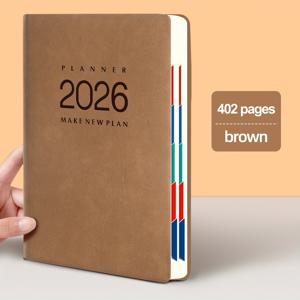TEMU 2026 인조 가죽 일일 플래너 - 시간 관리 및 자기 훈련 다이어리, 365일 사무실 및 학교 일정, 부드러운 커버, 내구성 있는 합성 인조 가죽, 월별 및 일일 보기, 영어, 전문 레이아웃, 소프트 커버 노트북