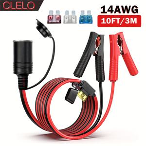 TEMU CLELO 12V 자동차 배터리 어댑터 - 크로코드 클립 및 10A/15A/20A/25A 유전체가 포함된 14AWG 고강도 연장 코드, 2-핀 자동차 플러그를 4-핀 소켓으로 연결하여 깊은 사이클 배터리, 배터리 충전기, 인버터 시스템, 배터리 충전기, 인버터 시스템, 컴팩트한 디자인, 고전류 응용, 배터리 없음