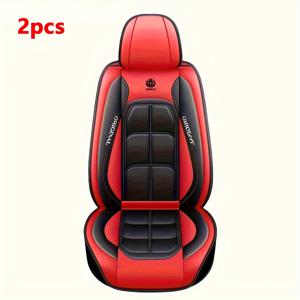 TEMU 2개 세트 PU 가죽 자동차 시트 커버 - 레드 & 블랙 디자인, 픽업 트럭 & SUV용 사계절용 편안함 - 내구성 있는 PU 소재, 쉬운 설치, 패딩 필요 없음, 외부 보호, SUV 시트 커버 | 세련된 자동차 인테리어 | PU 가죽 커버, 자동차 액세서리 인테리어 시트 커버