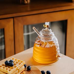 TEMU 500ml 유리 꿀병 뚜껑 및 저어주는 막대 포함 - 고급 보로실리케이트 투명 꿀병, BPA 프리, 잼 및 양념 보관에 완벽, 주방 필수품|현대적인 주방용품|내구성 있는 유리병