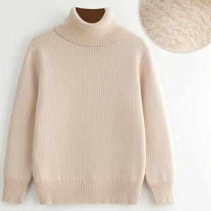 TEMU 남자아이와 여자아이를 위한 1장의 겨울 따뜻한 하이넥 스웨터 - 캐주얼 니트 원단, 벨벳 안감, 단색, 긴팔, 일반 핏, 50% 비스코스, 28% 나일론, 22% 폴리에스테르, 두꺼운