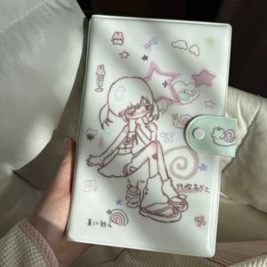 TEMU 일본 귀여운 소녀 손그림 삼채집 그리드 루스리프 카드 앨범, 3링크 소형 카드 보관 앨범, 3인치 소형 카드 컬렉션 앨범, 한쪽에 3장의 소형 카드 보관 가능, 내부 페이지 25장 포함