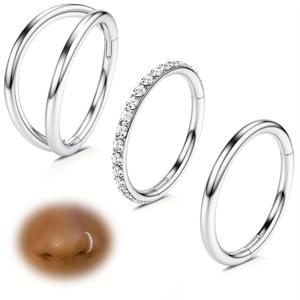 TEMU 3pcs 스테인레스 스틸 코털 - 18G, 16G, 14G, 7mm, 8mm, 9mm, 10mm, 코, 세푼, 다이트, 로브, 유니버설 힌지 디자인, 선물, 바디 피어싱 장식|우아한 피어싱 링|내구성 있는 피어싱 장식