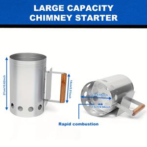TEMU 고강도 바베큐 석탄 시작자, 열 저항 목 손잡이 및 스크루 드라이버 - 그릴 및 야외 캠핑에 완벽, 균일한 열 분포를 위한 내구성 있는 금속 디자인, 석탄 점화|세련된 금속 피니시|열 저항 재질, 석탄 시작자