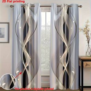 TEMU 2개 모던 기하학 프린트 커튼 - 반투명 폴리에스터 원단, 골드 & 실버 메탈릭 디자인, 간편한 설치를 위한 아일렛 상단, 거실, 거실 커튼, 침실 장식 | 현대적인 스타일 | 튼튼한 창문 커버