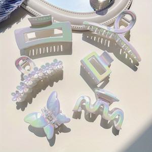 TEMU 6개 세트 여성용 헤어 클로 클립 - 두꺼운 & 얇은 머리용 컬러풀 크런치 클립, 미끄럼 방지 대형 헤어 클로 (직사각형 & 나비 모양), 웨딩, 브라이덜, 파티, 데일리용 여름 헤어 액세서리 (완벽한 선물 아이디어) 그녀를 위한 선물