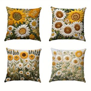 TEMU 4pcs & marguerite 패턴된 베개 커버, 18x18 인치 - 생생한 노란색과 흰색 꽃 디자인, 소파 장식용 지퍼 폴리에스테르 쿠션 케이스, 세탁기 세탁 가능, 거실 장식|꽃 베개 커버|직조 텍스처, 장식 베개