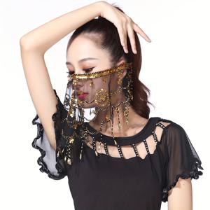 TEMU 벨리 댄스 및 인도 공연용 우아한 시퀸 메쉬 베일 - 꽃 장식이 있는 흰색, 코스프레, 사진 촬영 및 파티 의상에 완벽, 댄스 의상 액세서리 | 꽃 장식 베일 | 시퀸 장식 직물