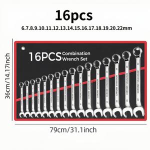 TEMU 16개입 초장형 렌치 세트 6mm-22mm 양방향 오픈엔드 렌치, 다용도, 고 토크, 보관 가방 포함, 녹 방지 미러 광택 마감, 자동차 수리 및 가정용, 자동차 공구 세트|다용도 렌치|녹 방지 렌치, 렌치 세트, 자전거/자전거 액세서리