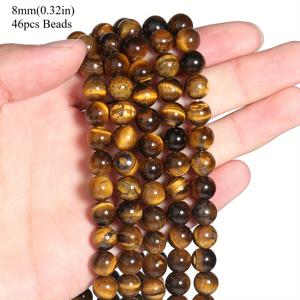 TEMU AAA 등급 4-12mm 천연 옐로우 타이거 아이 스톤 비즈 - 골든 브라운 & 블랙 DIY 주얼리 만들기용 루스 스페이서 비즈, 남성 선물 및 액세서리를 위한 광택 있는 보석, 남성 팔찌 부품, 독특한 디자인의 천연 돌 비즈