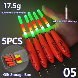 TEMU 배터리 없는 5팩 낚시 플로트 야광 루어 세트, 주야간 롱캐스팅 송어 낚시용 파리 보관함 포함