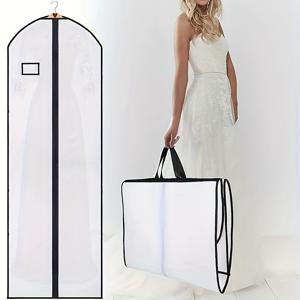 TEMU 1개 화이트 부직포 드레스 가방 - 접이식 여행용 보관 커버, 손잡이 2개 및 명함 포켓, 웨딩 드레스, 로브, 맥시 드레스용 지퍼 클로저 - 주름 없는 보호, 신부의 드레스 보관 | 전문적인 룩 | 안전한 지퍼 클로저