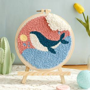 TEMU DIY 크로셰 스티칭 키트 - 고래와 바다 장면, 무지개 섬유 컬렉션, 자수 호프, 자수 침, 자수 실, 자수 패턴, 자수 공예|고래 자수| 실, 자수 용품