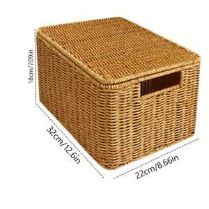 TEMU 1pc 수제 짠 모조 라탄 보관함, 옷장 정리 보관함, 레트로 홈 장식, 쉬운 청소 모조 라탄 빈티지 보관 바구니, 침실, 거실, 욕실, 침대 아래 보관용으로 적합