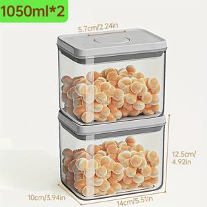 TEMU 2pcs 스택 가능한 식품 보관용기, 쉽게 열 수 있는 뚜껑 - 곡물, 스낵, 밀가루, 파스타에 적합 - 재사용 가능, 손세척만, 폴리프로필렌 소재, 주방 정리에 이상적