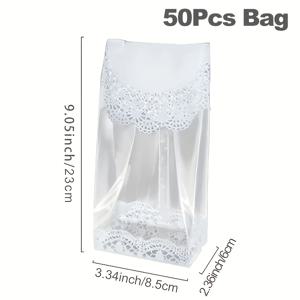 TEMU 50/100pcs 레이스 투명 베이킹 식품 가방 - 플라스틱 셀로판 가방 - 결혼식, 신부 파티, 생일 및 파티 장식 - 사탕, 쿠키 및 선물 포장 - 결혼식과 파티에 완벽한 - 다른 사람을 위한 작은 선물