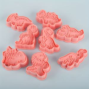 TEMU 8pcs 카툰 공룡 모양 쿠키 커터 세트 - DIY 쿠키, 과자 및 폰단 장식용 컬러풀한 플라스틱 베이킹 도구, 파티 및 테마 트리트를 위한 완벽한 공룡 파티 용품 | 재미있는 디자인 | 내구성 있는 플라스틱