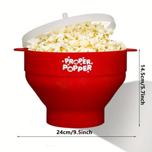TEMU 1개 프로퍼 포퍼 전자레인지 팝콘 메이커 - 3L 대용량, 실리콘 접이식 볼, BPA 프리 & 식기세척기 안전, 레드와 화이트 뚜껑, 가족 영화 밤에 완벽한 주방 팝콘 메이커, 재미있는 디자인, 내구성 있는 주방 용품