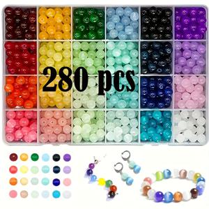 TEMU 280개 24그리드 8mm 원형 젤리 유리 보석, 각 색상 280개씩, DIY 보석 만들기(팔찌, 목걸이, 열쇠고리 등) 용으로 적합하며, 초보자에게 적합한 보석 스트링 세트입니다.|목걸이|팔찌|비즈목걸이