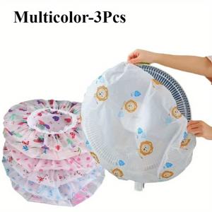 TEMU 3pcs 귀여운 만화 팬 먼지 커버 - PE 소재, 공간 절약 스토리지, 가정용 데스크탑 및 바닥 팬, 흰색에 재미있는 패턴, 쉽게 청소 및 유지 보수, 먼지 쌓임 방지, 팬 먼지 커버 | 장식 팬 커버 | 내구성 팬 커버, 팬 액세서리|서큘레이터선풍기