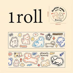 TEMU 1 롤 귀여운 고양이와 개 일기 시리즈 스티커 테이프 - 노트북, 물병, 인사 카드용 상상력 있는 동물 일러스트레이션 - 플라스틱 재질, 일기 액세서리 | 재미있는 디자인 | 내구성 있는 플라스틱|다이어리|카드스티커