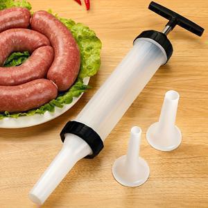 TEMU 1pc 대용량 3-nozzle 수동 소시지 채우기 - 주방 소시지 만들기용 손수 만든 소시지 펌프, 식품 안전한 플라스틱, 다양한 소시지를 만드는 데 적합, 소시지 만들기 용품|현대 주방 도구|내구성 있는 플라스틱 구조, 소시지 만들기 용품
