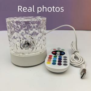 TEMU 16색 RGB 회전 물결 조명 프로젝터 - USB 전원 터치 컨트롤 색상 변경 LED 램프 리모컨 포함, 게임룸, 침실, 파티 장식용 현대 판타지 테마 플라스틱 탁상 조명, USB 전원 분위기 조명, 파티 조명 | 현대 테이블 램프 | 플라스틱 구조, 침실용 LED 조명