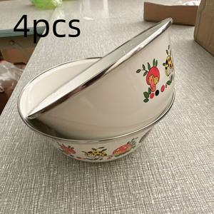 TEMU 4pcs 빈티지 꽃무늬 에나멜 접시 - 과일, 야채, 샐러드 및 건식 식품을 위한 내구성 있는 둥근 서비스 접시 - 식기세척기 안전, 야외 안전, 피크닉 및 축제용 - 꽃무늬, 학교, 캠핑, 추수감사절, 할로윈, 부활절, 야외 식사 필수품 | 꽃무늬 접시 | 내구성 있는 에나멜웨어