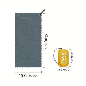 TEMU 1pc Nano Microfiber Towel with Storage Bag - 빠른 건조, 가벼우면서도 매우 부드럽고, 여행, 목욕 및 야외 활동에 매우 흡수력이 뛰어난, 다크 그레이, 쉽게 휴대할 수 있는 컴팩트한 디자인, 여행용 타월 | 세련된 디자인 | 빠른 건조 소재, Towels for|수건|샤워커튼