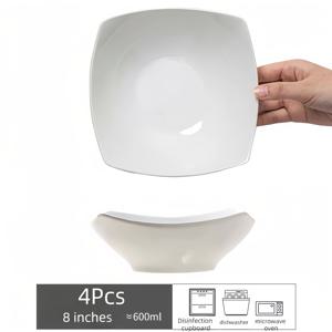 TEMU 12개/4개/2개 백색 접시, 식품 등급 PP 재질 8인치 사각형 재사용 가능한 플라스틱 접시, 전자레인지 및 식기세척기 안전, 주방, 디저트, 시리얼, 파스타 접시, 과일, 샐러드, 수프, Bpa-Free, 야외 식사용 식기